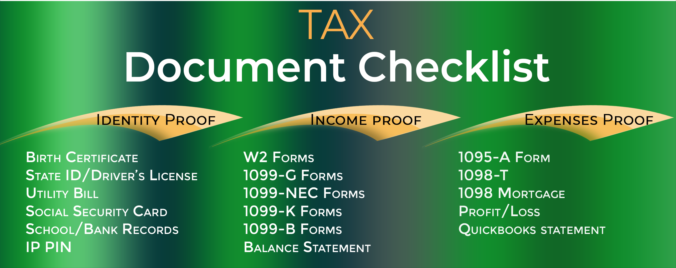 Tax Document Checklist from Chanell with Green Gems Tax Advisors