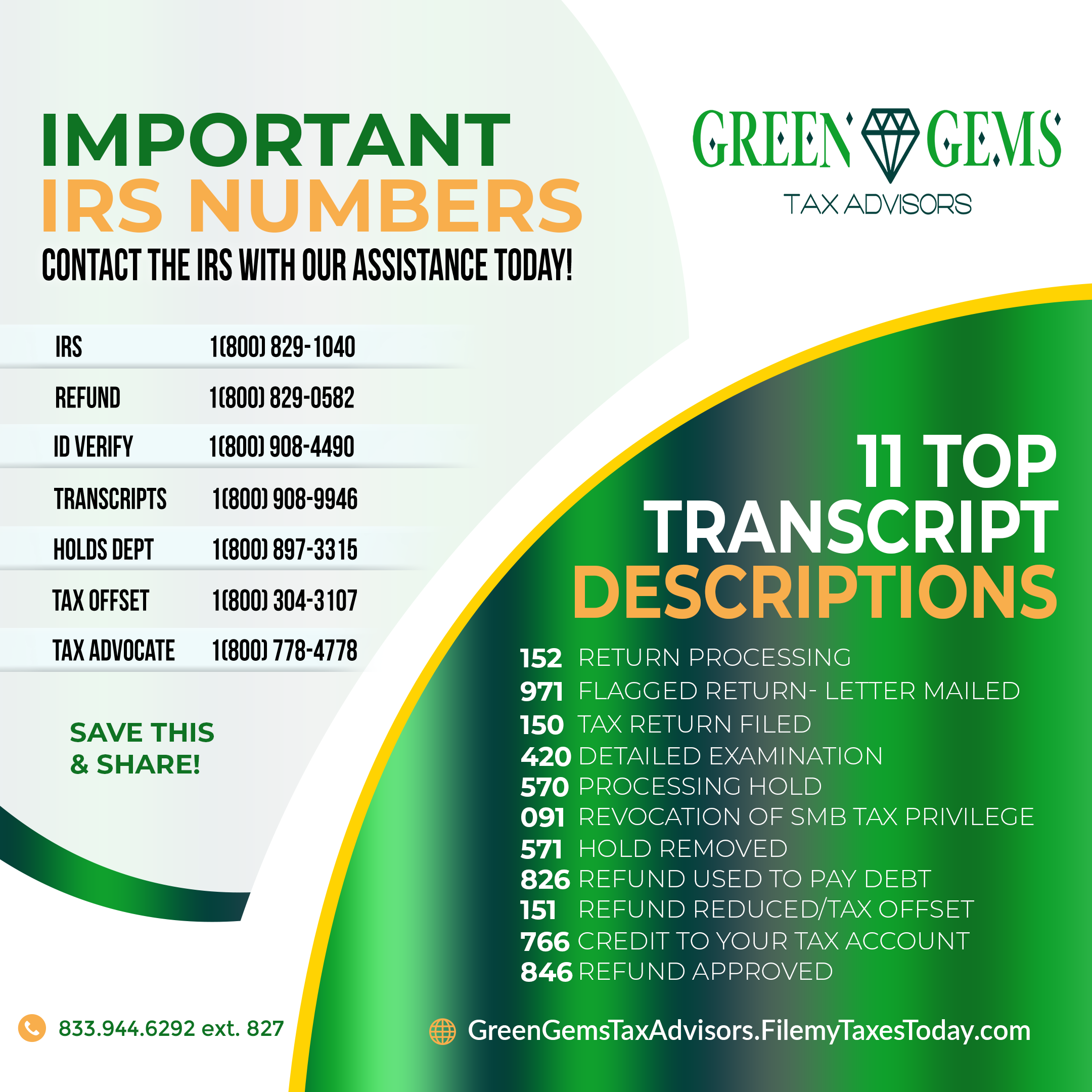 Important Tax Numbers to keep by Green Gems Tax Advisors