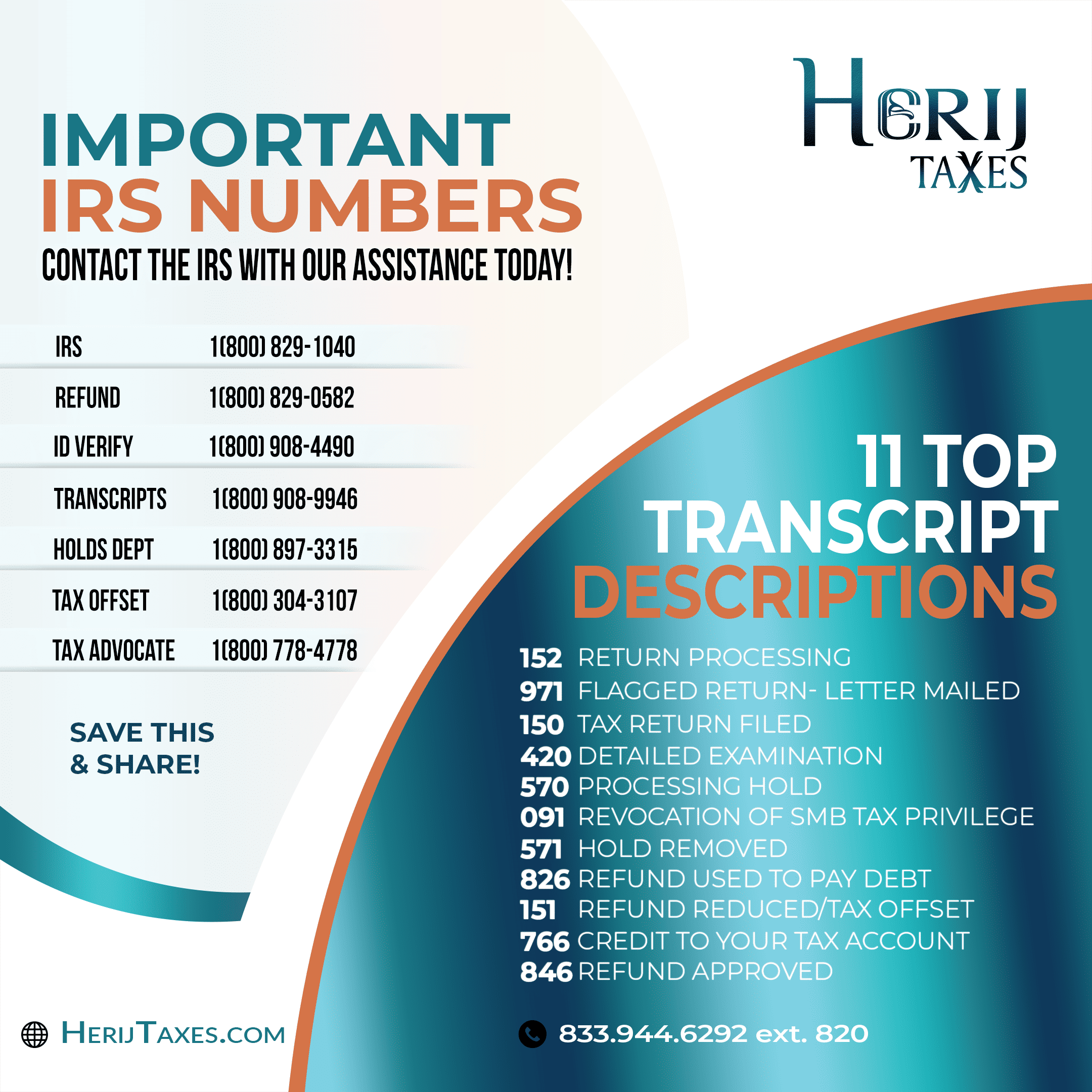 Save these Important IRS Numbers from Herij Taxes