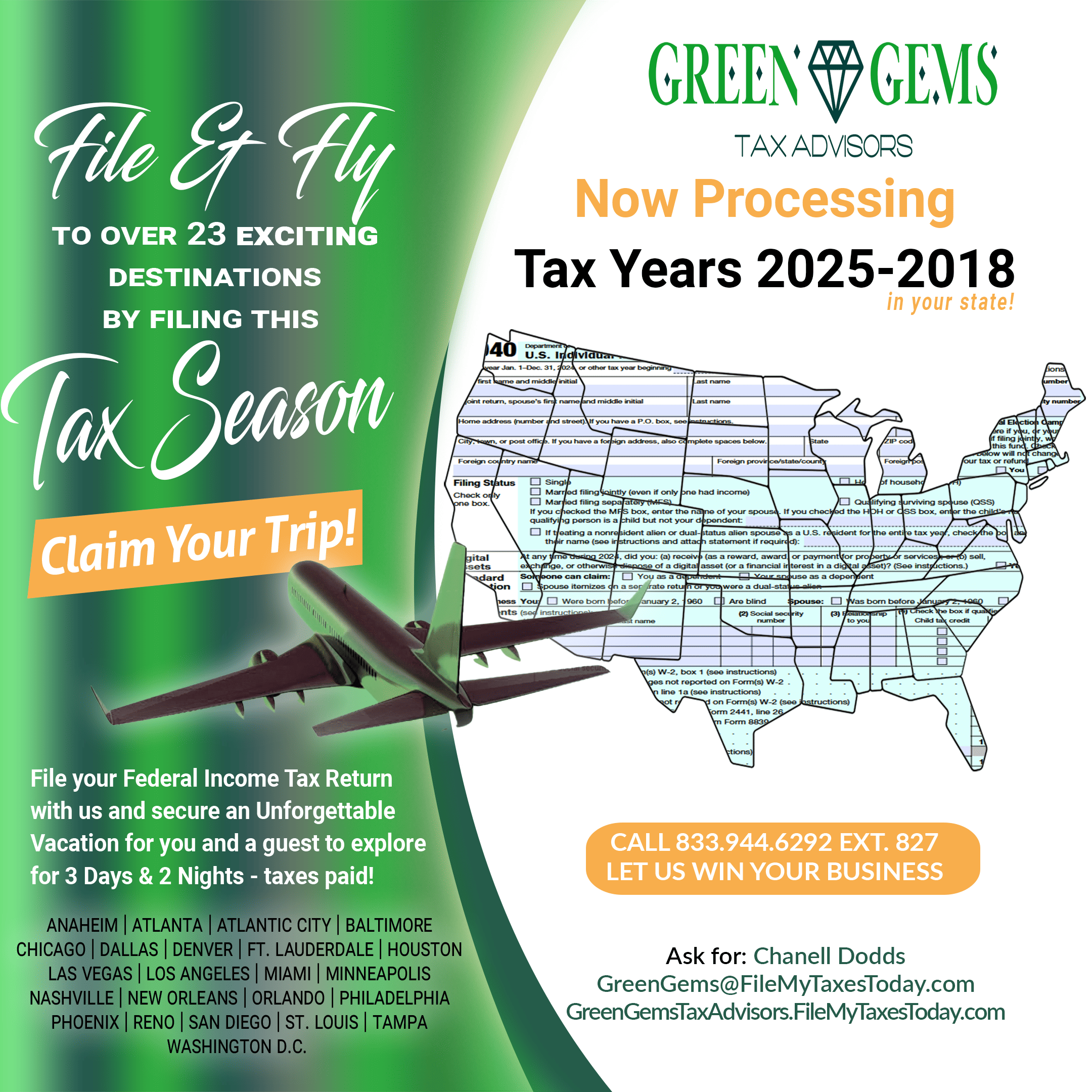 File and Fly In Any State with Green Gems Tax Advisors of TX